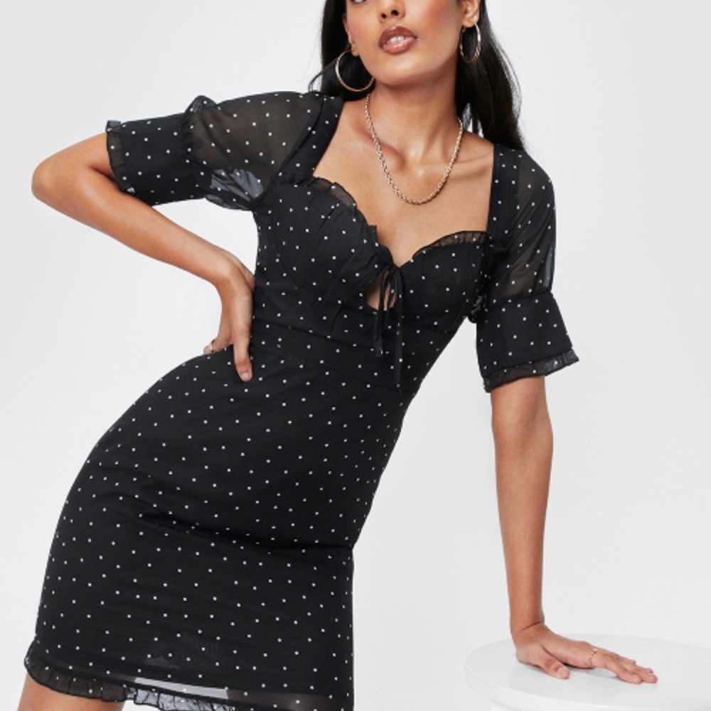 Nasty Gal Polka Dot Sweetheart Neckline Dress